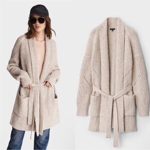 rag & bone donegal knit Chunky Ribbed Belted Cardigan - Oatmeal